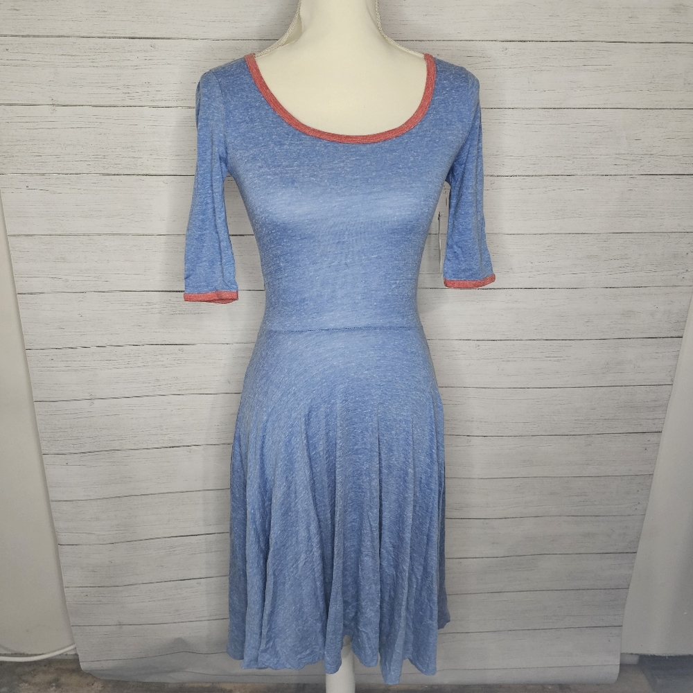 XXS Heather Blue Nicole Dress w/ Heather Red Trim